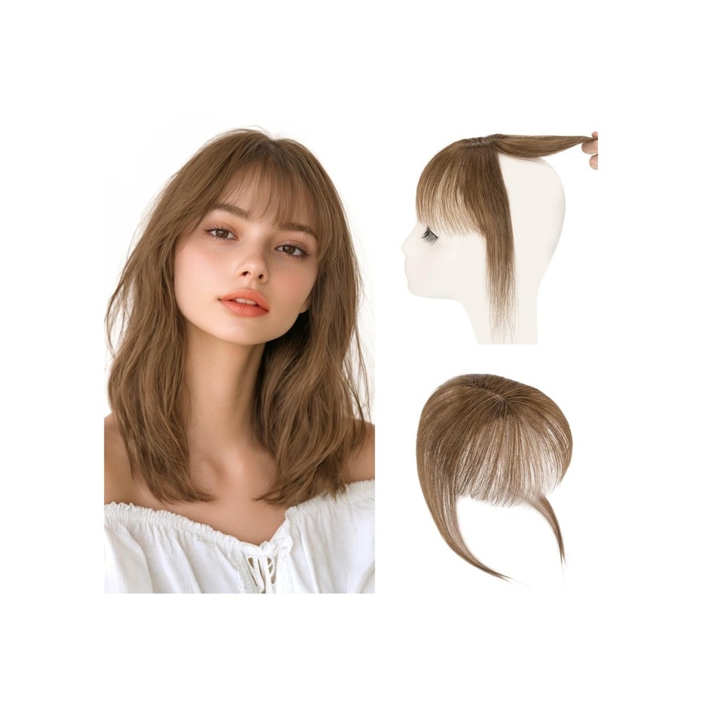 3D Air Bangs Clip In Real Human Hair Extensions Medium Brown 8 Inch Topper